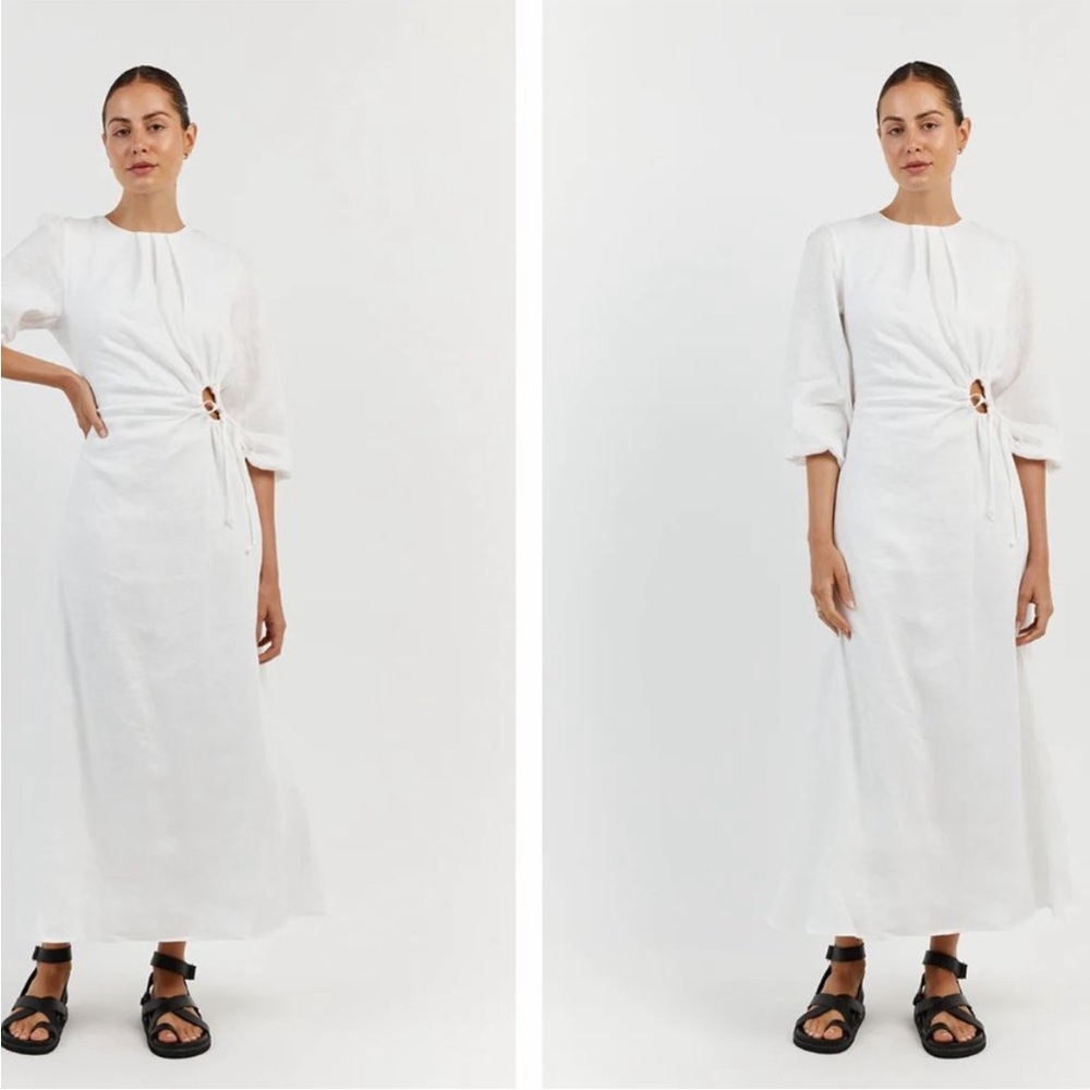 DISSH • beau white long sleeve linen midi dress sz US 6